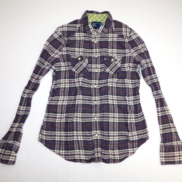 American Eagle Girls 10 Plaid Snap Front Shirt - Picture 1 of 7